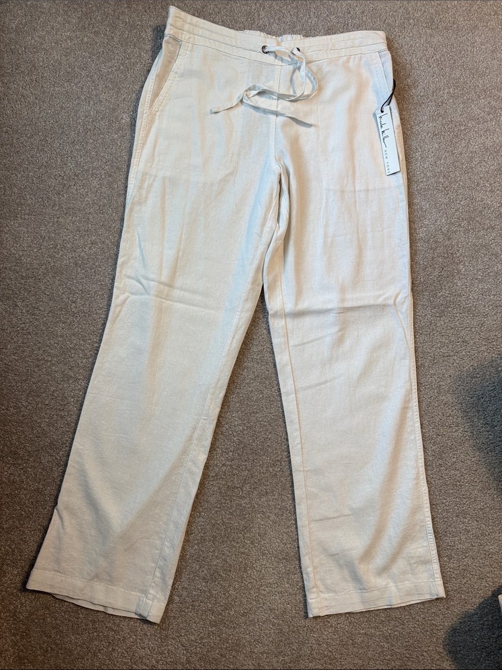 Nicole Miller Cream Drawstring Linen Pants